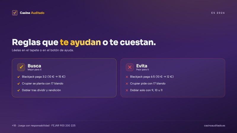 Reglas de mesa de blackjack casino online que favorecen o perjudican al jugador