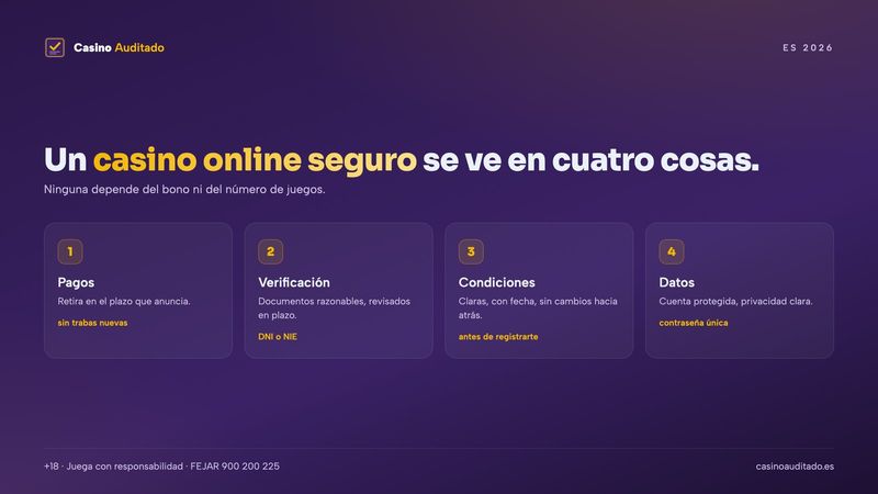 Casino online seguro: cuatro aspectos a revisar, pagos, verificación, condiciones y datos
